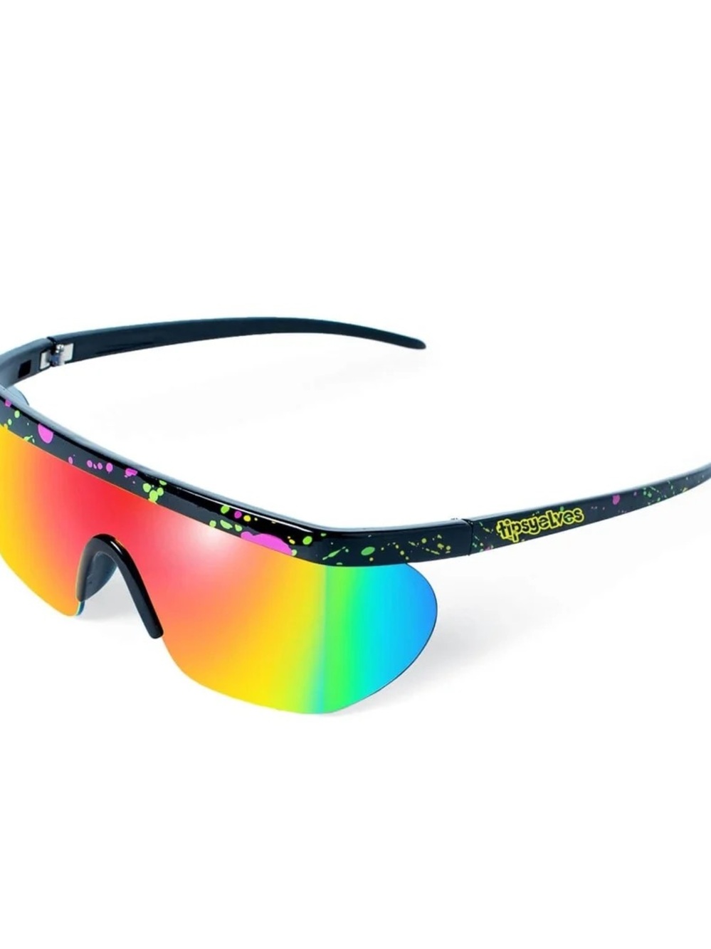 Tipsy Elves Men's Rainbow Mirrored Sunglasses - Black Paint Splatter Frame